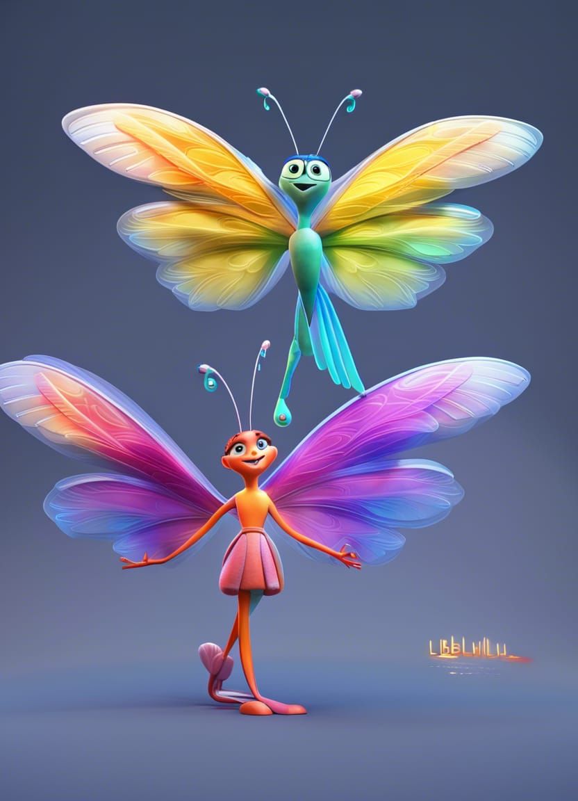 Humorous Multicolored Dragonfly in 3D Digital Art
