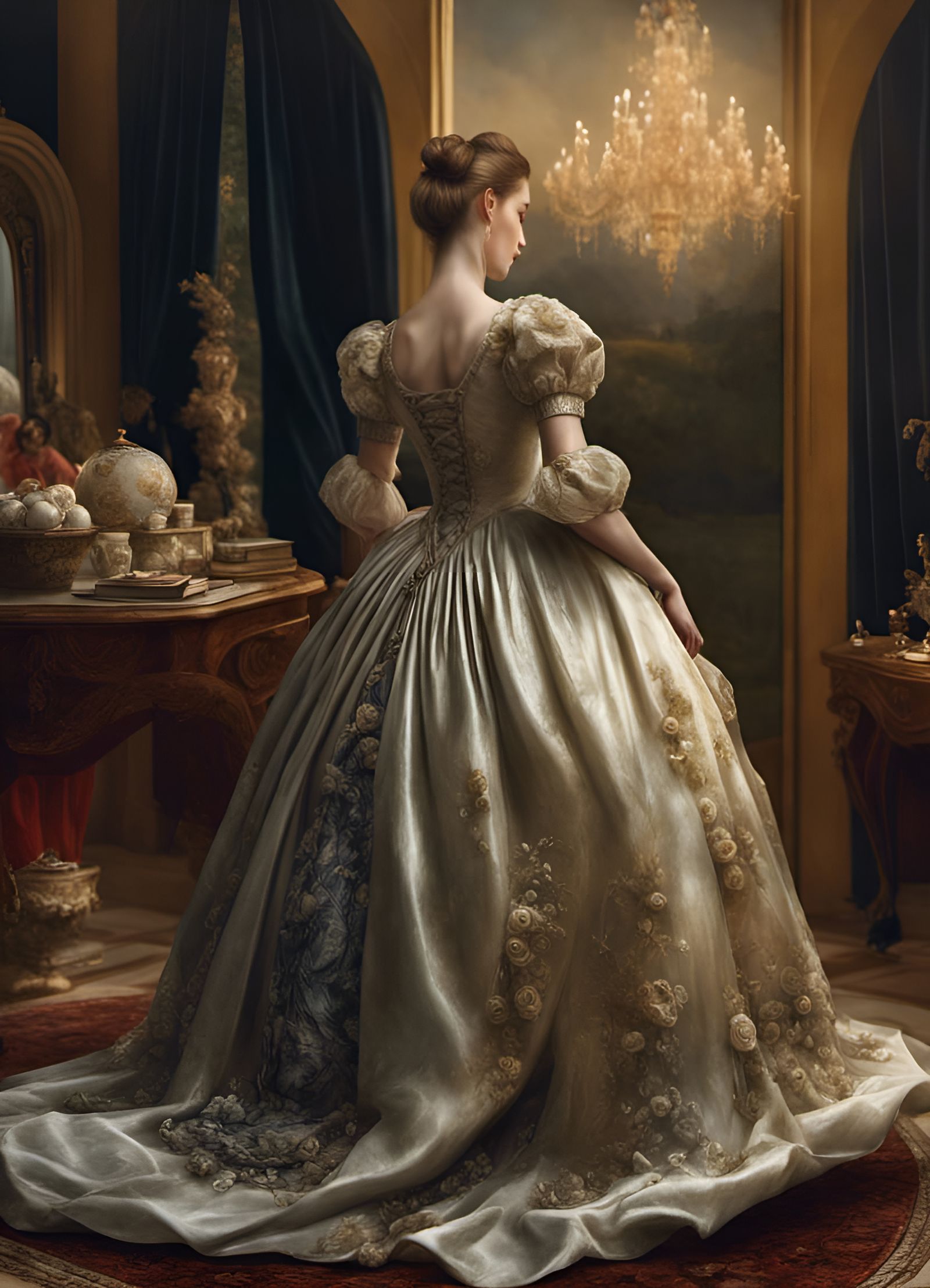 Renaissance Woman in Ball Gown: Photorealistic Portrait