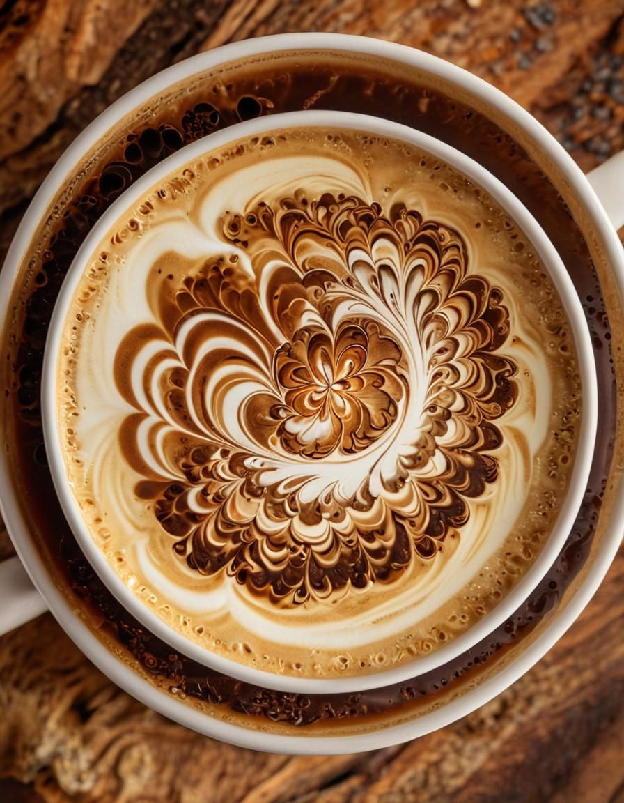Intricate Fractal Latte Art in Macro Photography