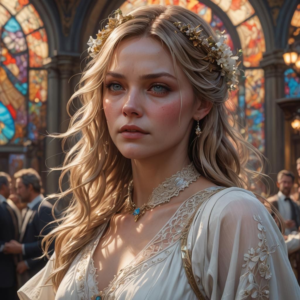 Ethereal Portrait of a Fair-Haired Girl in Art Nouveau Style