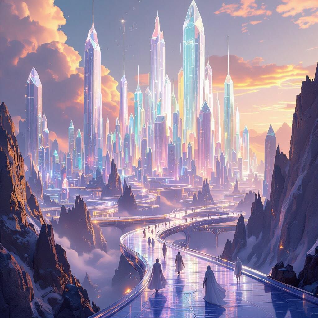 Fantastical Crystal City with Towers of Light