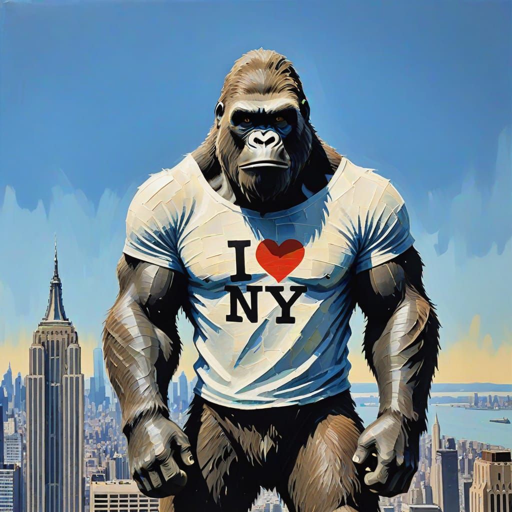 King Kong in "I Love NY" Shirt atop Empire State Building