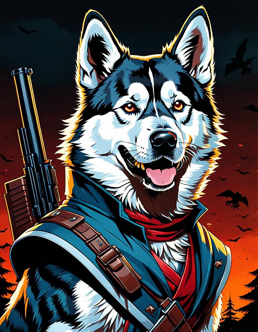 Anime Zombie Hunter Akita in Ghibli Style