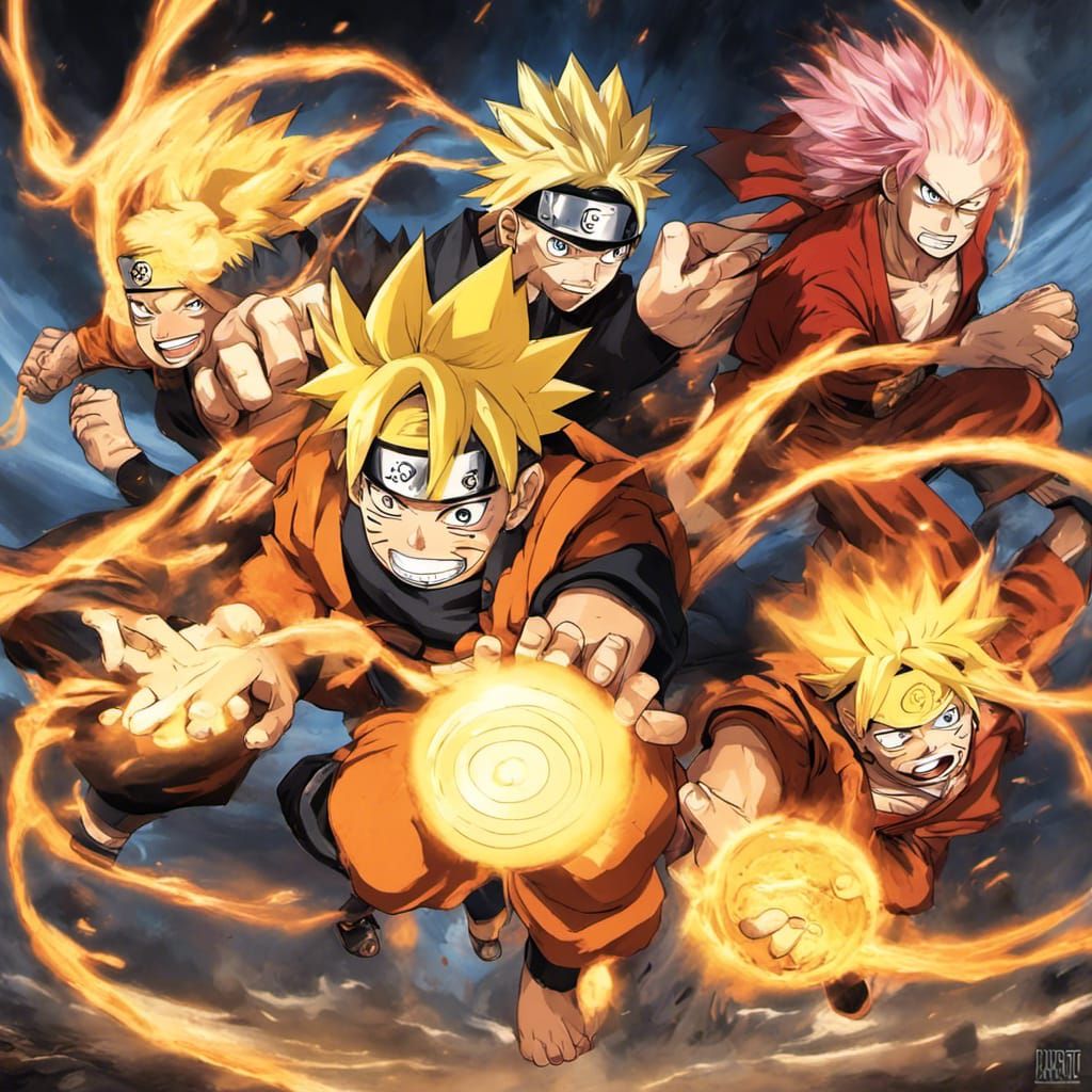 Anime Fusion of Naruto, Goku, Luffy, and Saitama