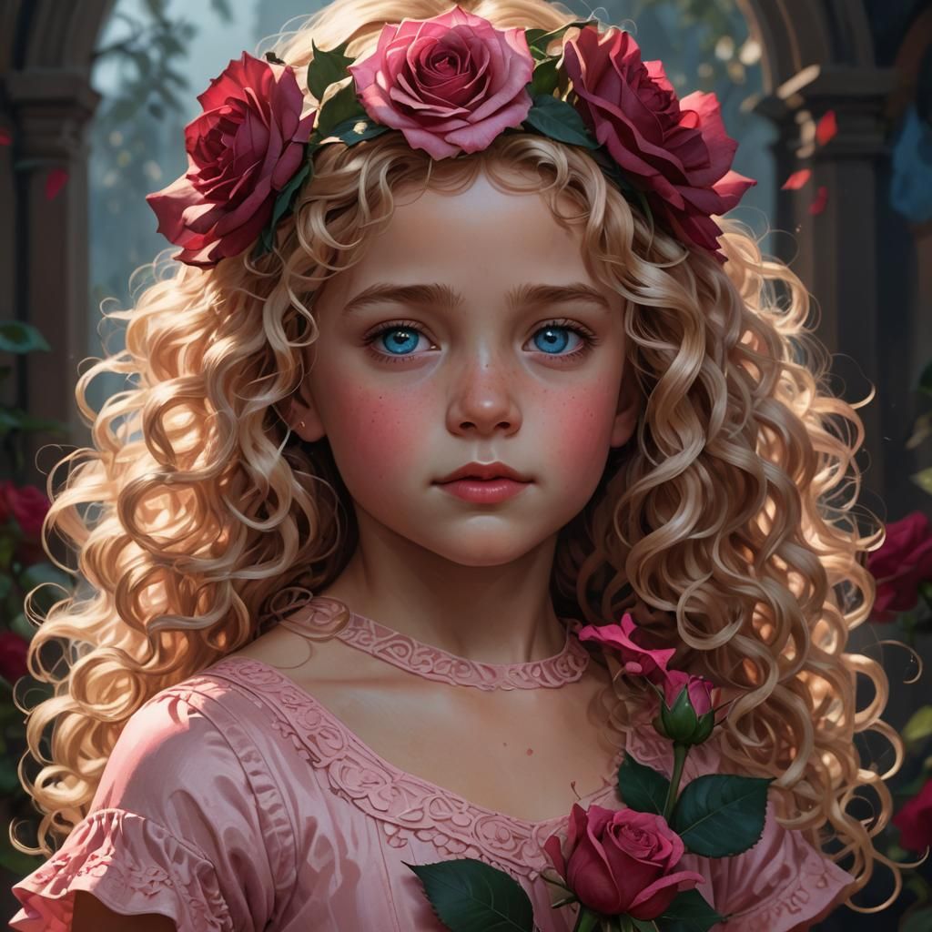 Girl with Rose: Hyperdetailed Portrait in Art Nouveau Style