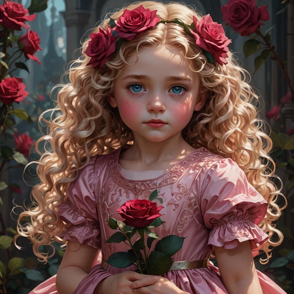 Blond Girl with Rose: Hyperdetailed Portrait