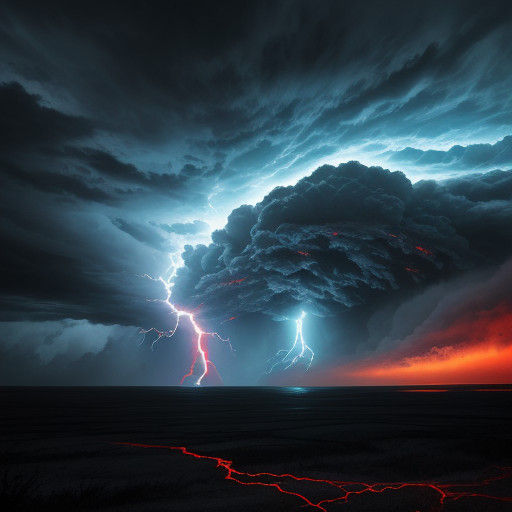 Surreal Apocalyptic Sky with Electric Red Lightning