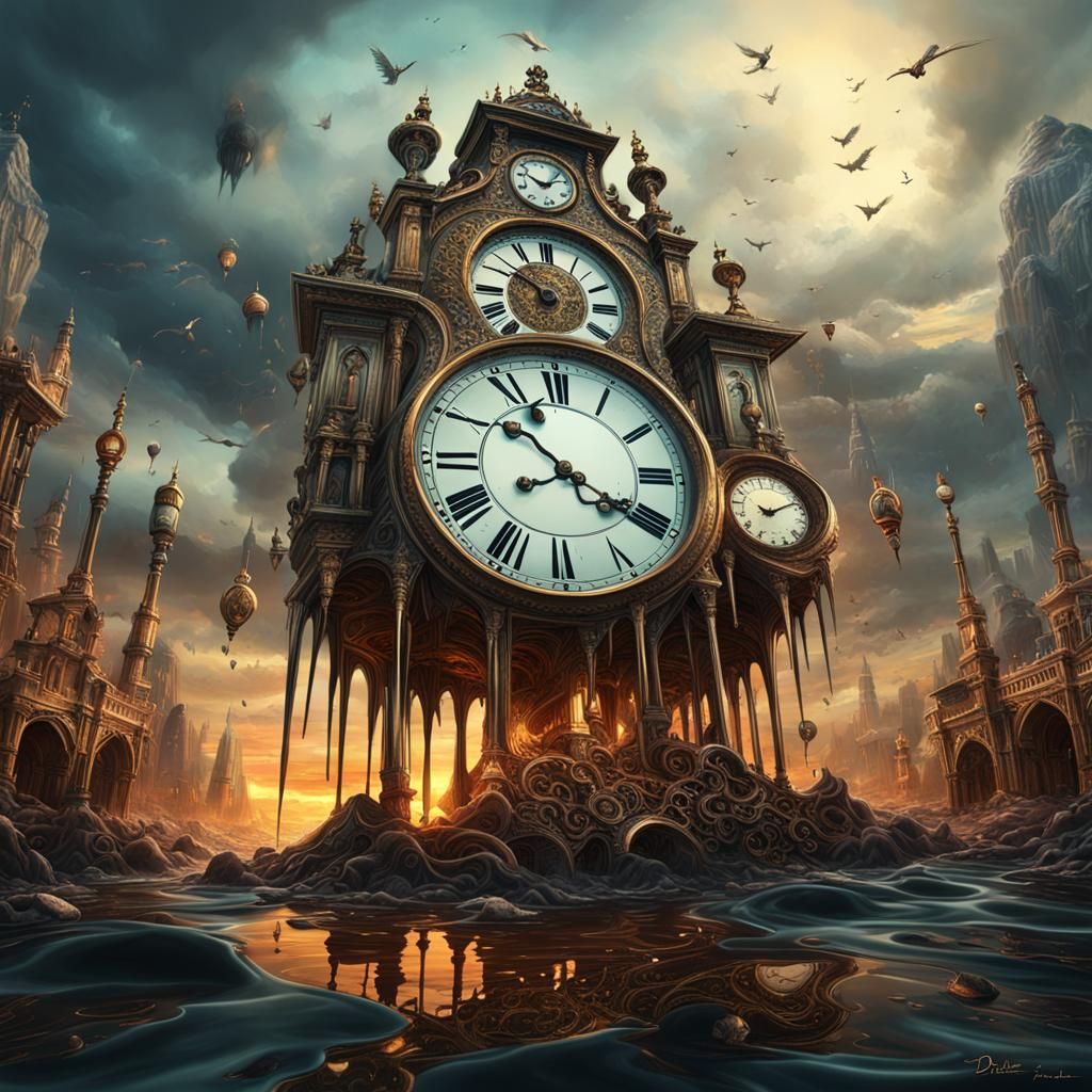 Surreal Melting Clocks in Dali Style