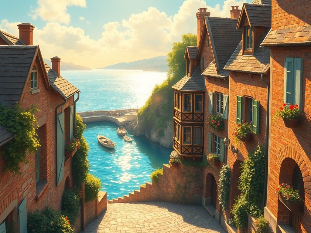 Charming Bayside Village in Warm Golden Light