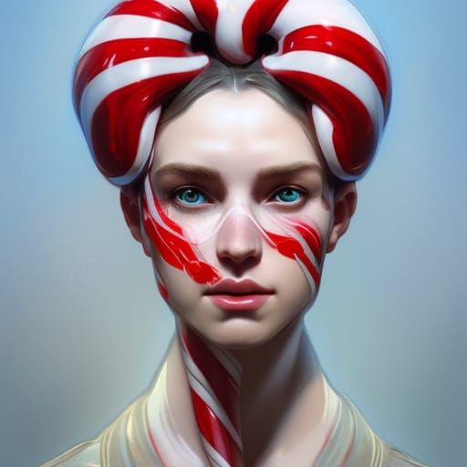 Hyperdetailed Candy Cane Portrait in Splash Art Style