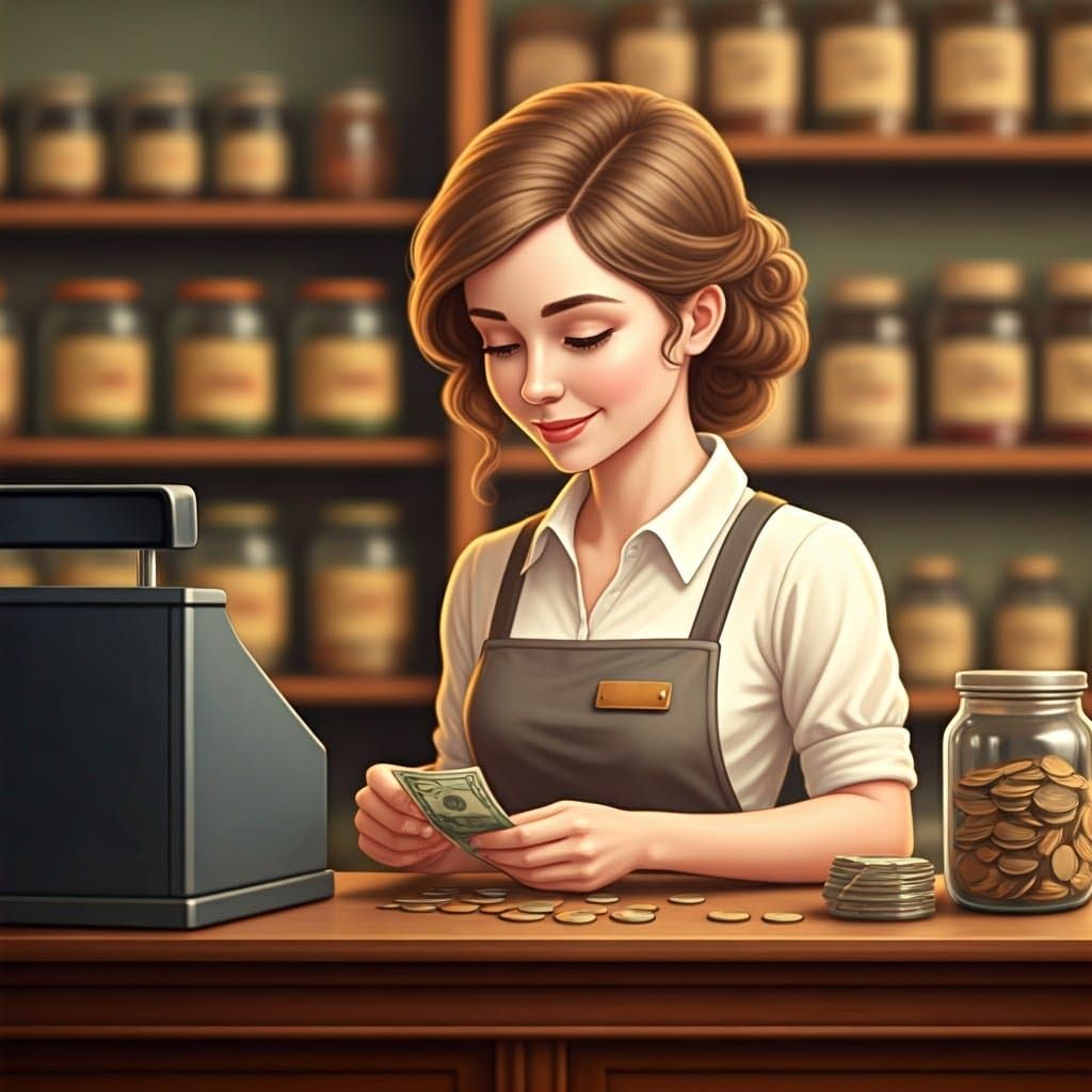 Young Cashier in Quaint Small-Town Store