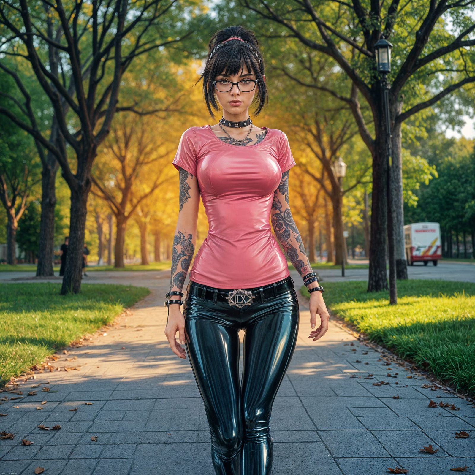 Nerdy Woman in Pink Latex: Manga Anime Style