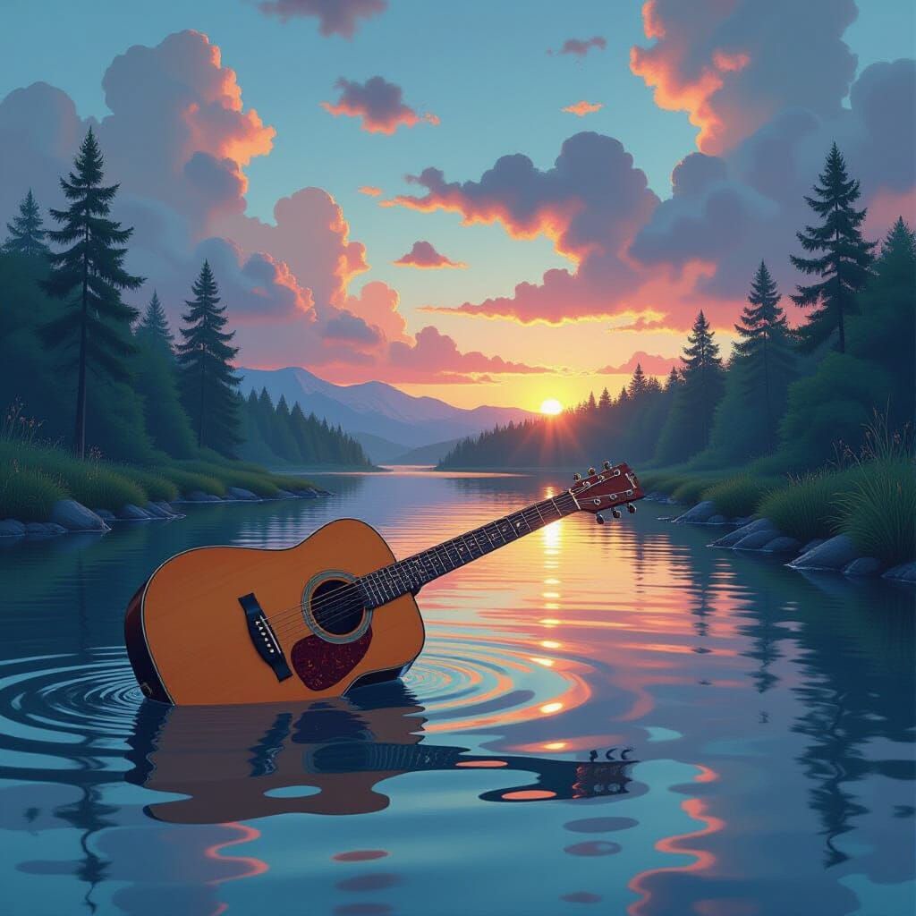 River Flowing from Guitar: Surreal Dreamscape