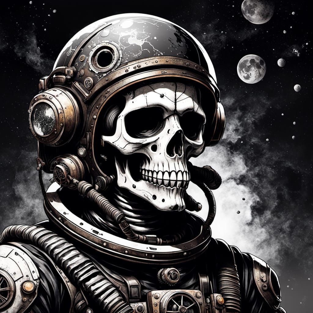 Steampunk Skull Astronaut in Corroded Suit