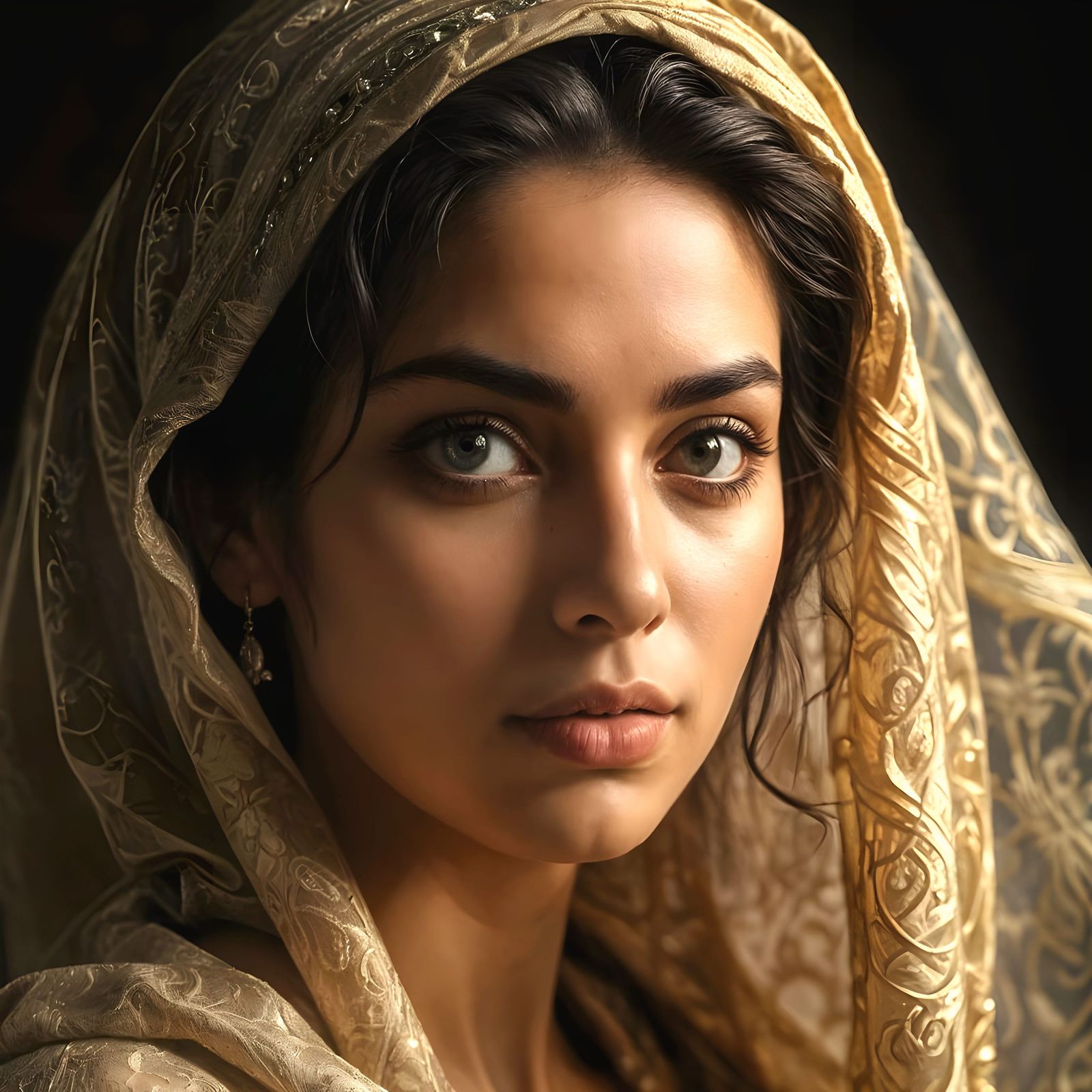 Surreal Portrait of Enchanting Persian Beauty in Oil Paintin...