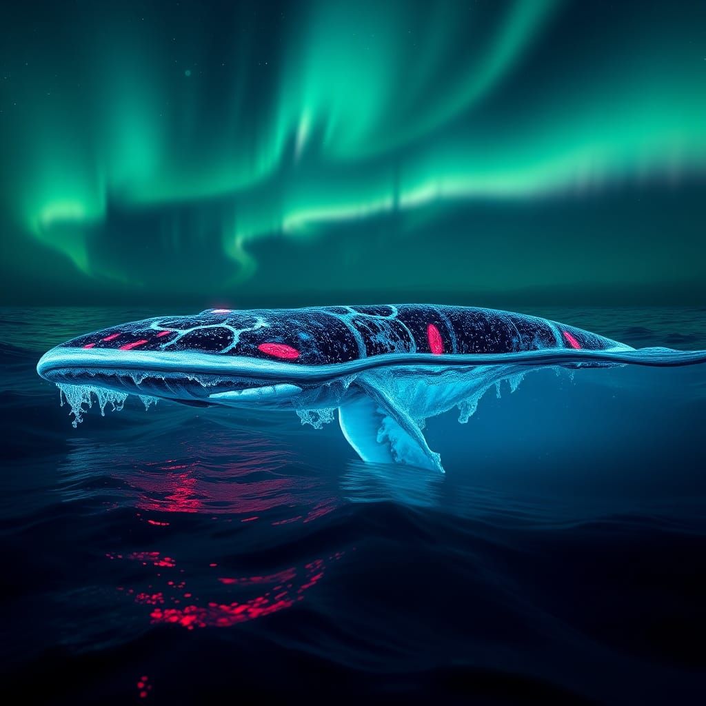 Surreal Whale Merged with Chocolate Bar in Neon Ocean