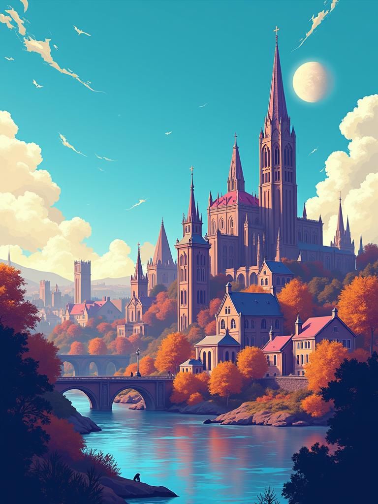 Chester City Travel Poster in Retro-Futuristic Vector Style