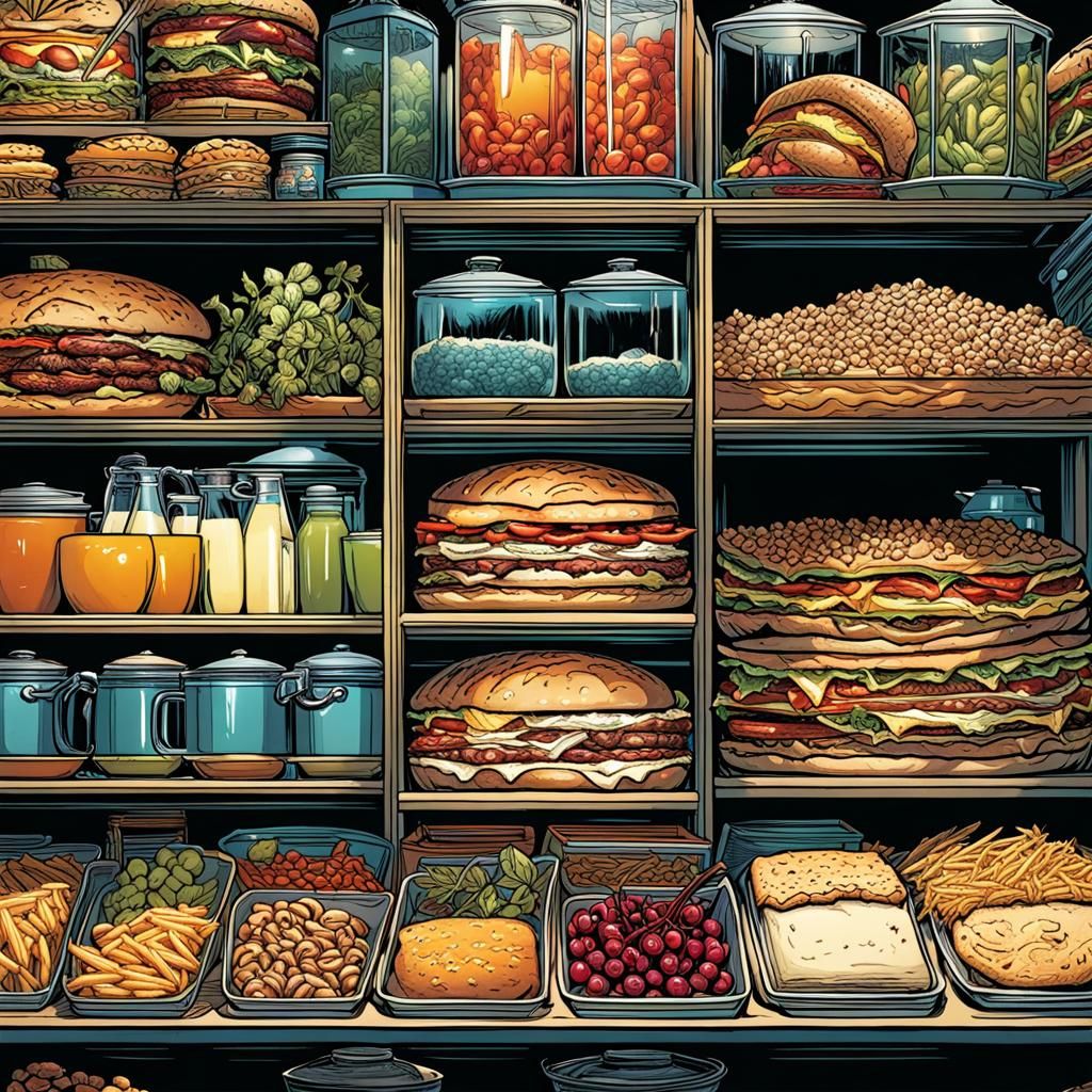 Vibrant Food World in Comic Book Art Style