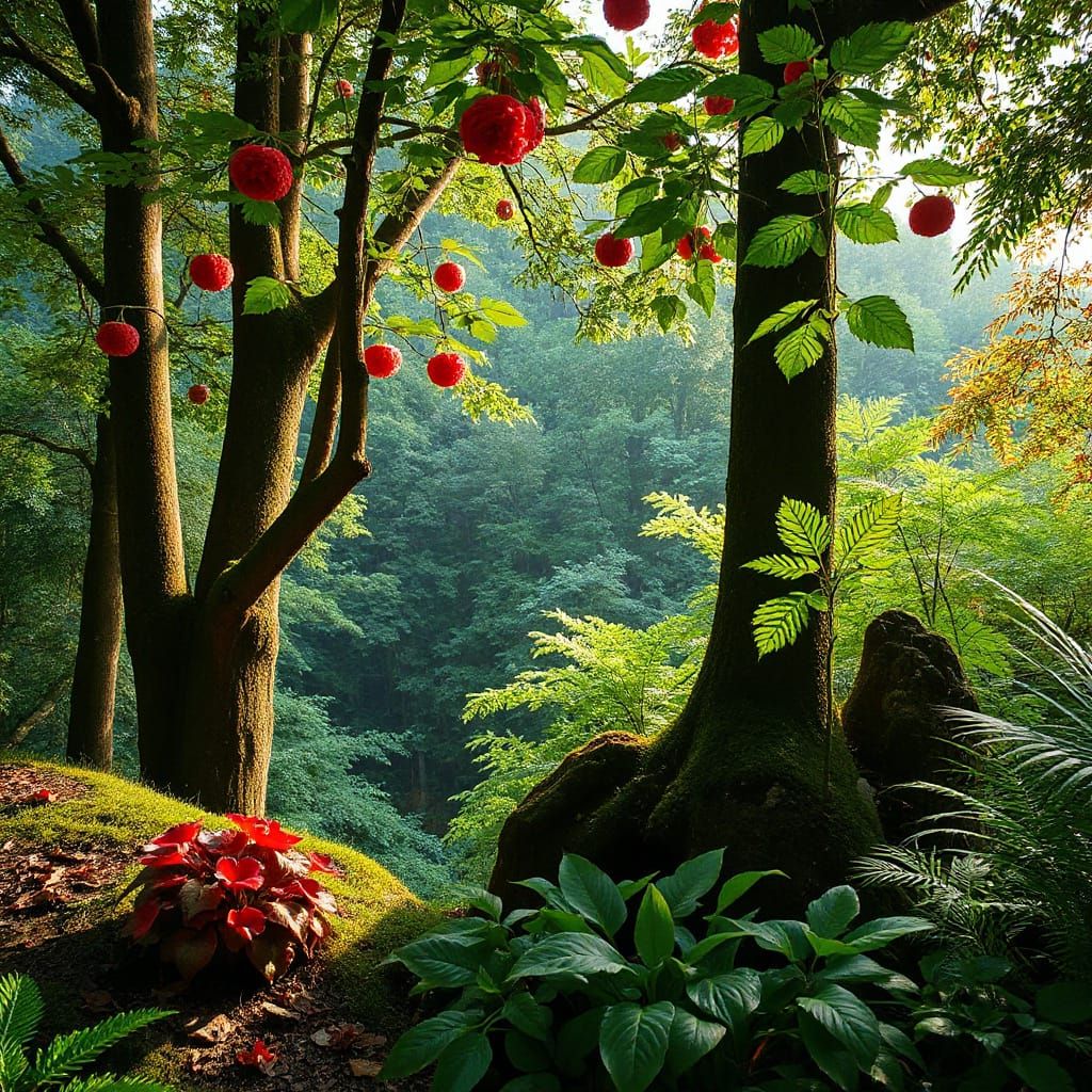 Abstract Dreamlike Design in Green and Red