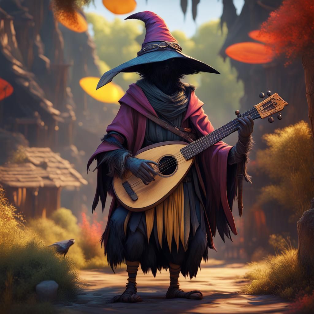 Kenku Bard with Lute, Fantasy Concept Art
