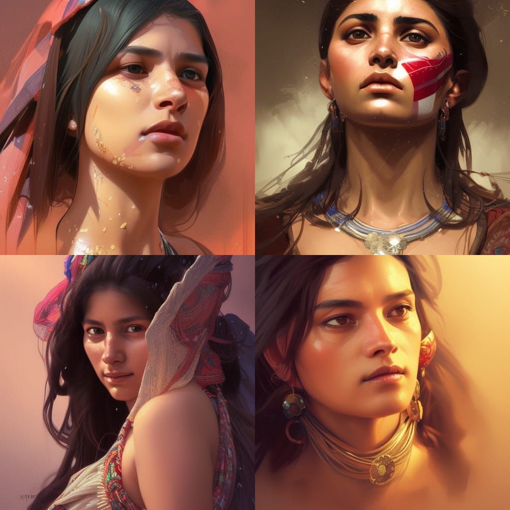 Traditional Paraguayan Woman Portrait in Hyperdetailed Style