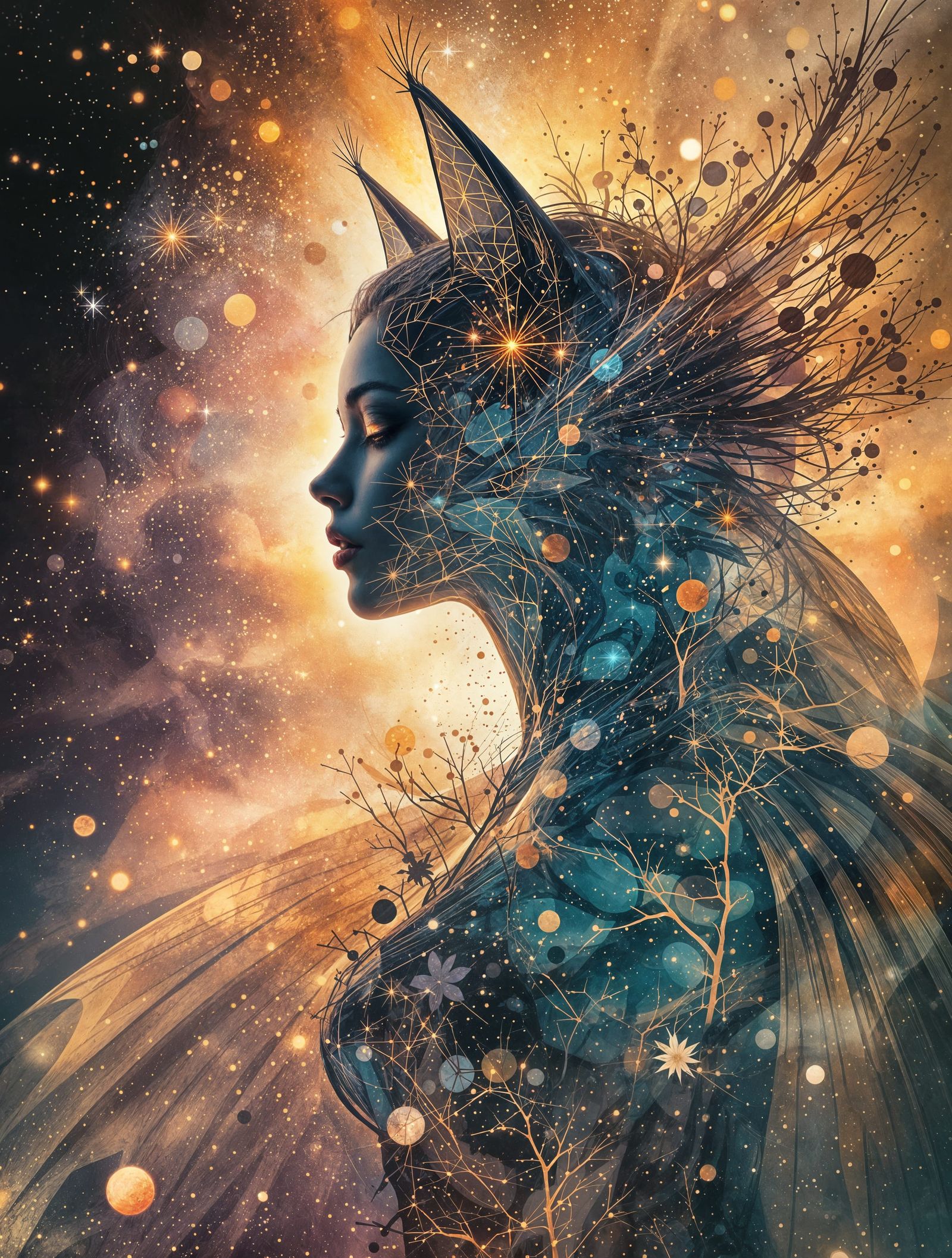 Double Exposure Masterpiece with Ethereal Silhouette and Mys...