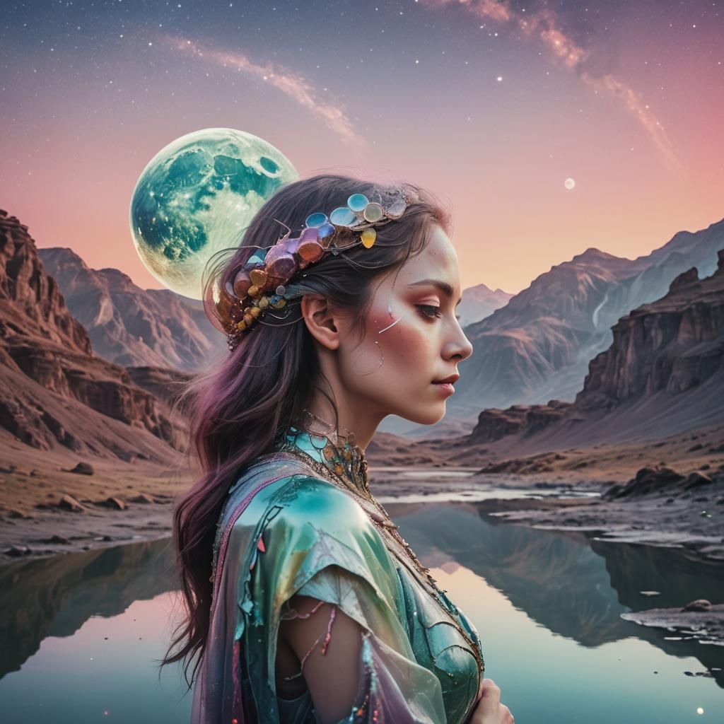 Ethereal Double Exposure Portrait on Alien Planet