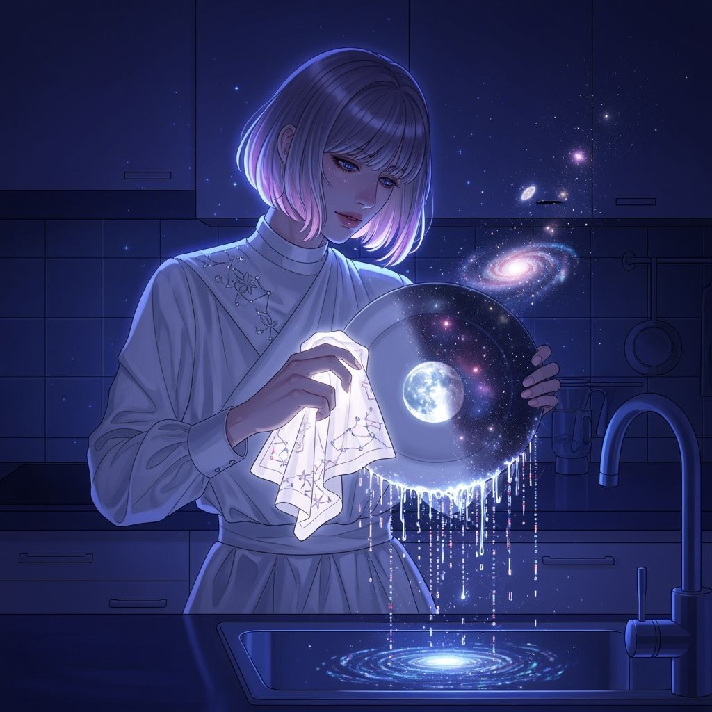 Ethereal Figure Transforms Plate into Cosmos at Night