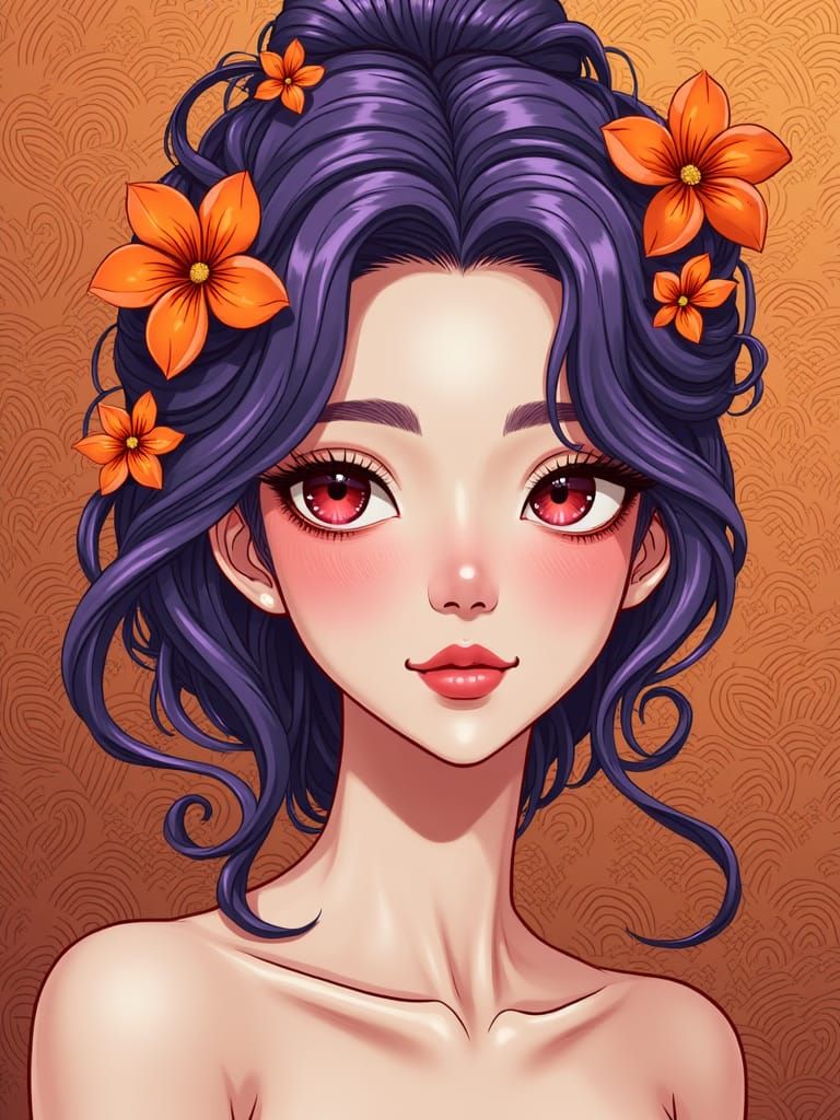 Elegant Woman with Flowers in Geometric Art Style