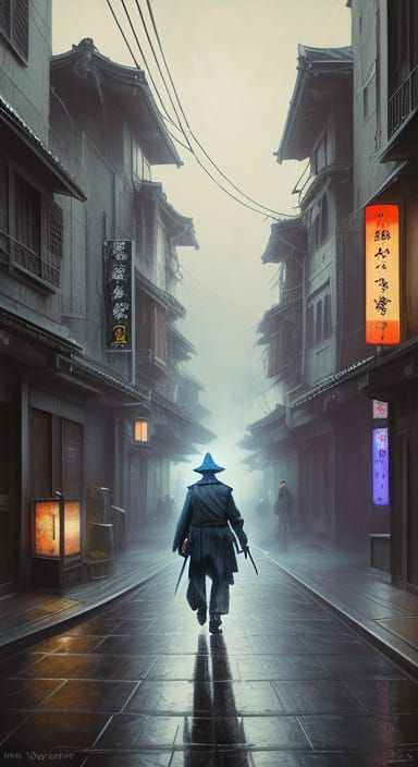 Dark Fantasy Street Scene in Muted Colors