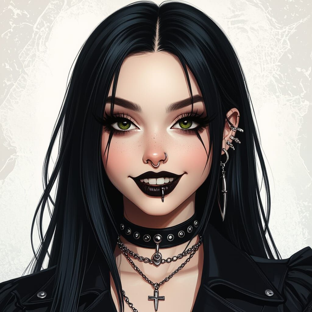 Goth Portrait of a Pierced Teen with Black Lipstick