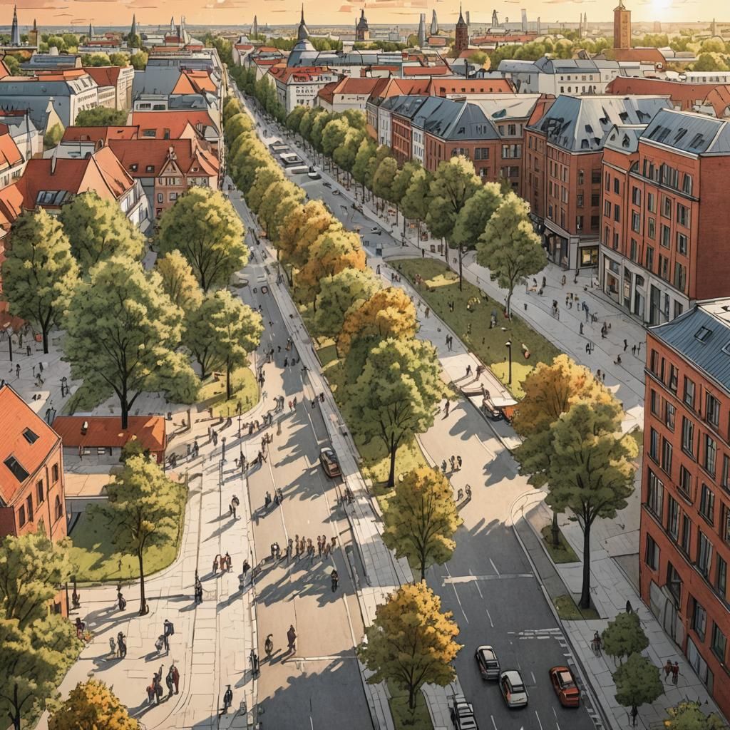 Berlin Cityscape: Hand-Drawn Architectural Rendering