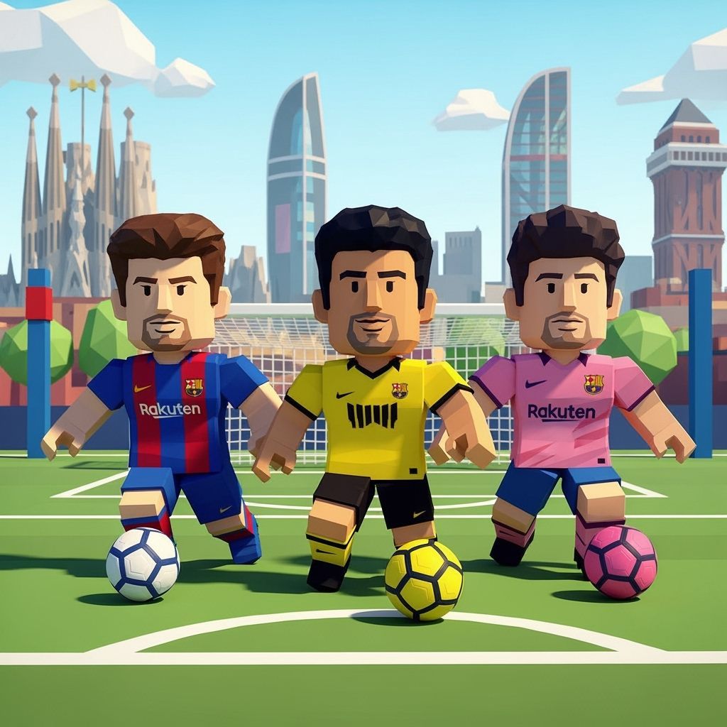 Barcelona Trio in Colorful Roblox Style