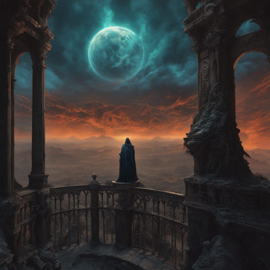 Gothic Vampire Queen Gazing at Galaxy