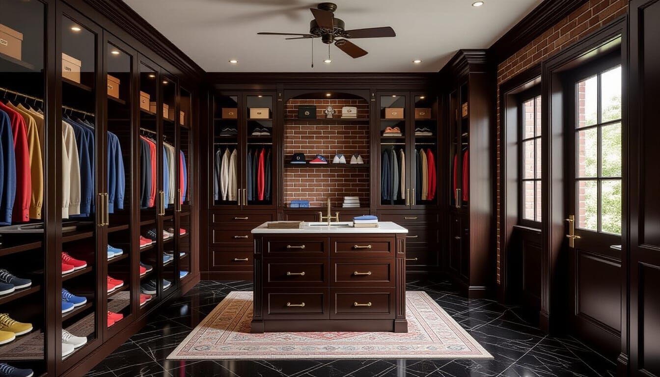 Victorian Walk-In Closet Room with Showcase Cabinets