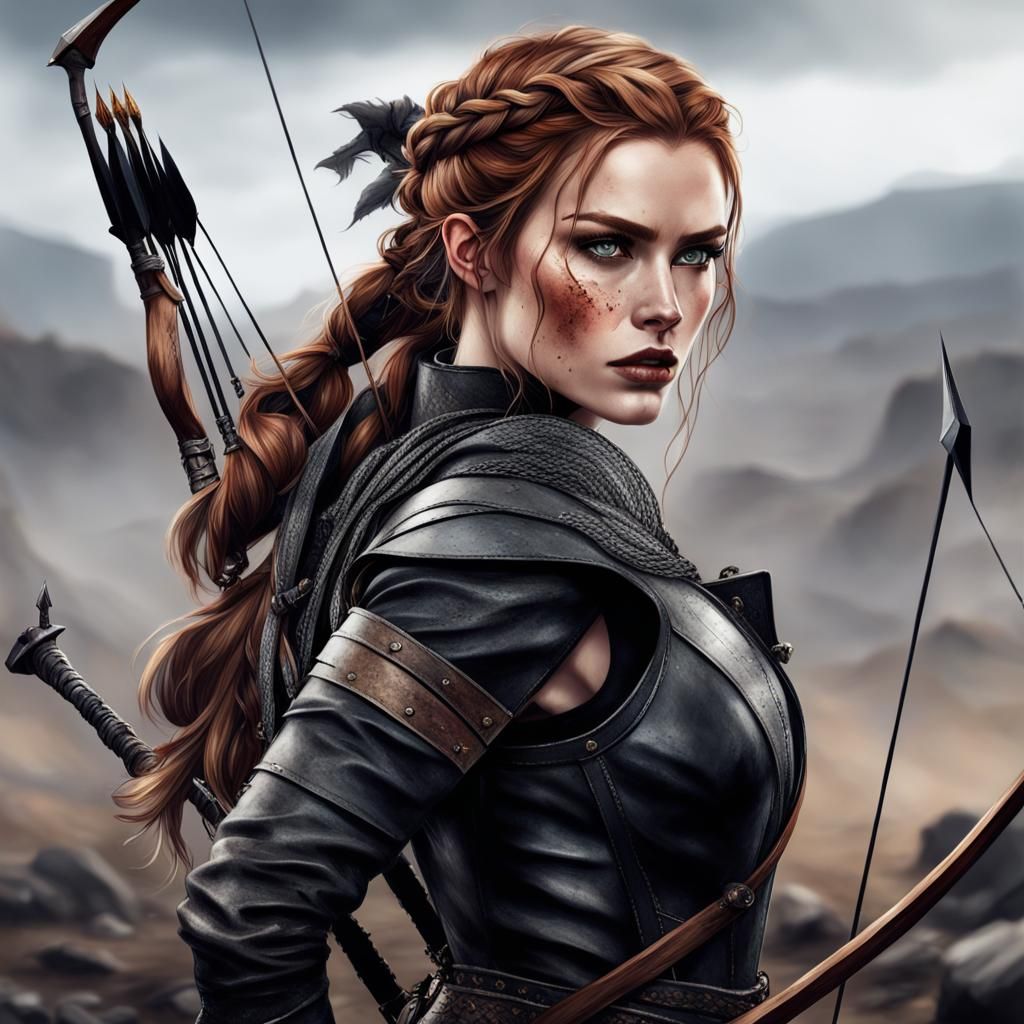 Fae Warrior on Battlefield with Bow and Arrow