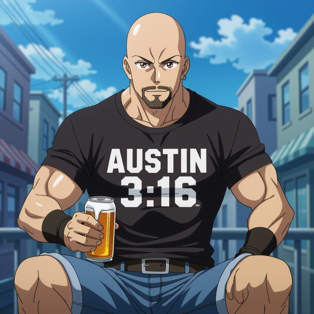 Anime Wrestler "Austin 3:16" in Vibrant Setting