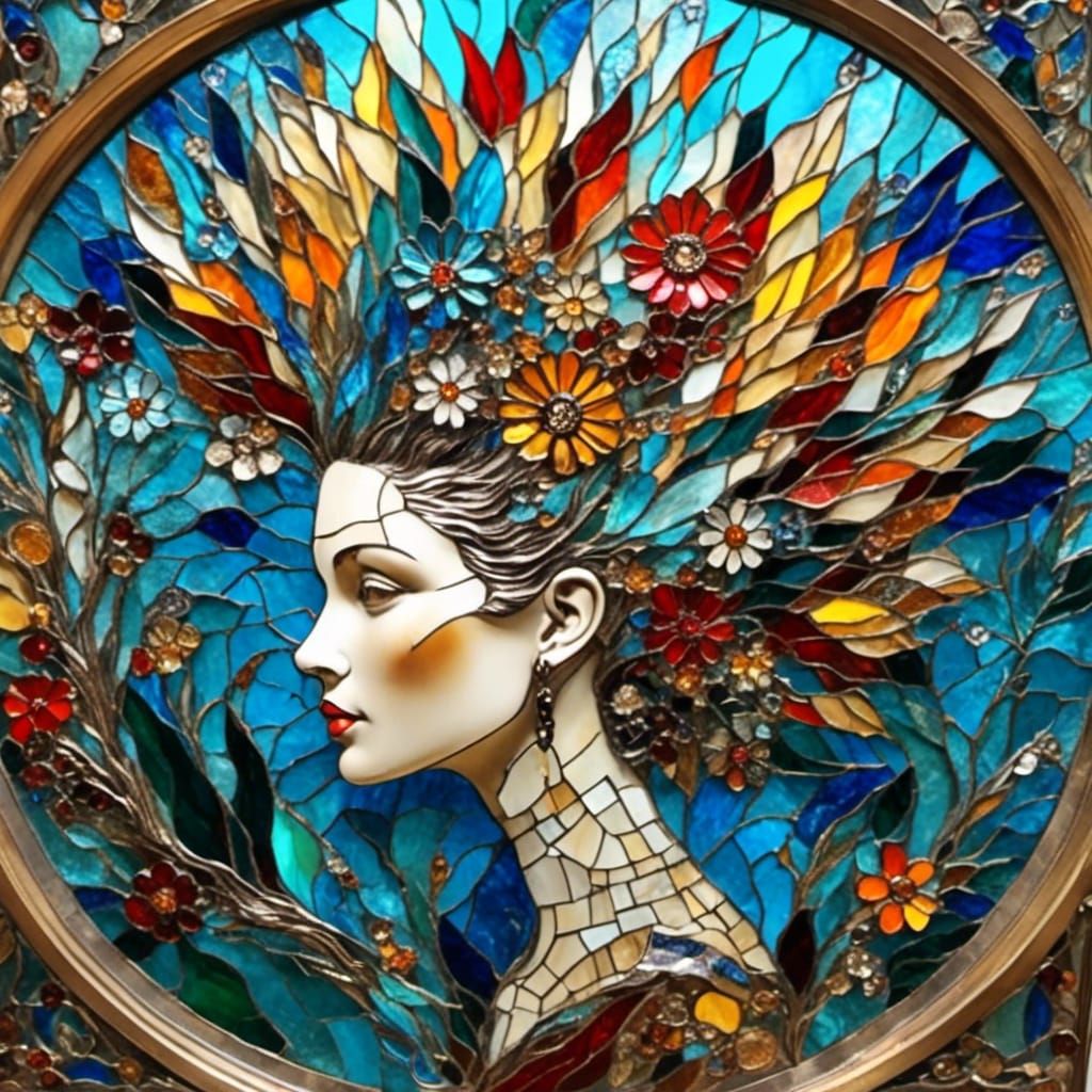 Stained Glass Style Mohawk Woman Portrait