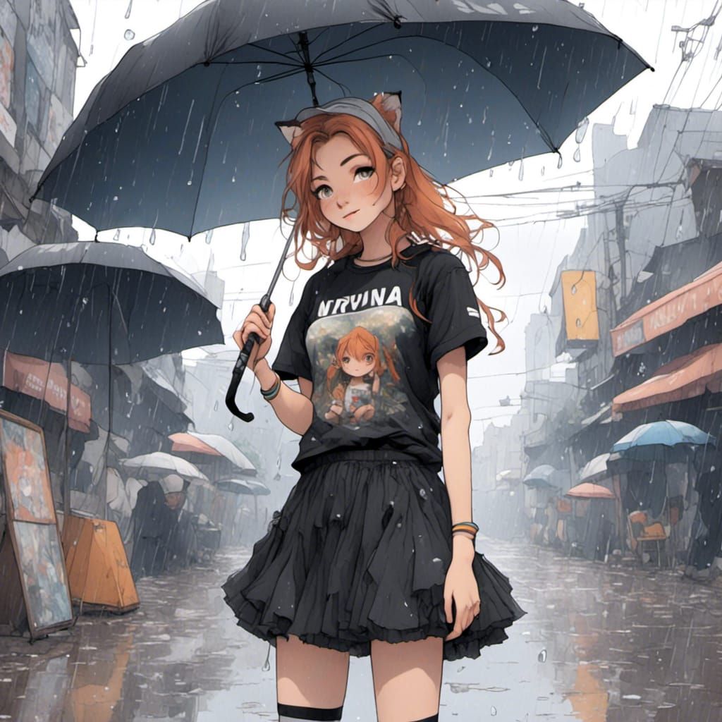 Fox-girl VIXEN wearing a NIRVANA concert t-shirt,  tulle ski...
