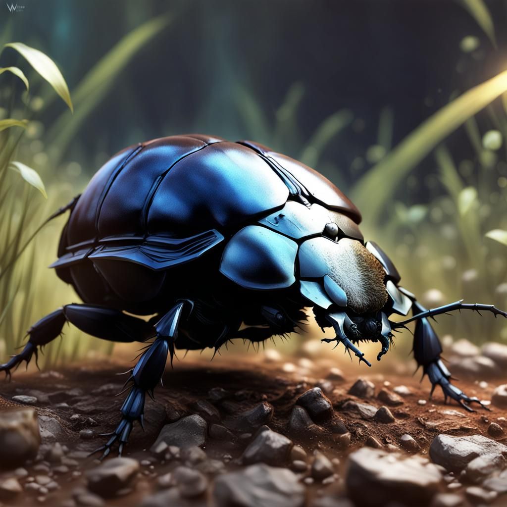 Hyperrealistic Dung Beetle in Anime Style