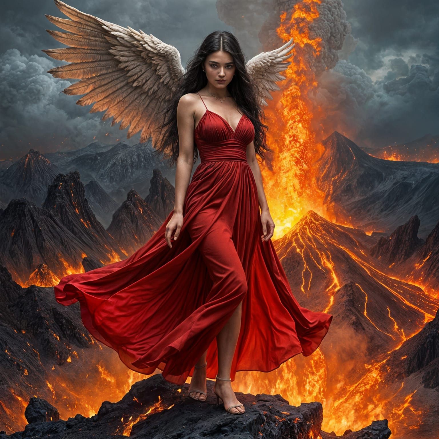 Angel in Red Dress on Volcano Rim