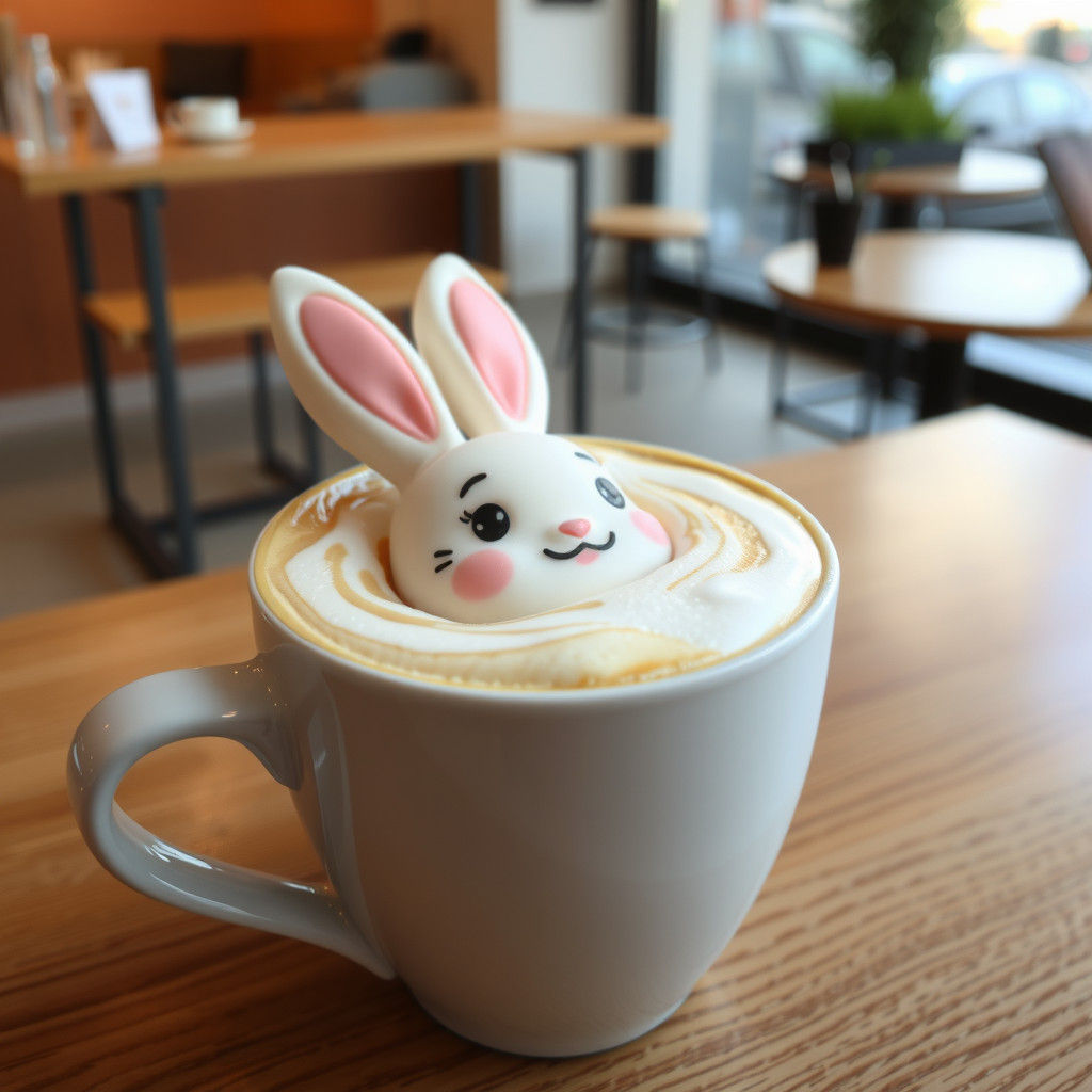 Steaming Latte with Escaping Bunny Art