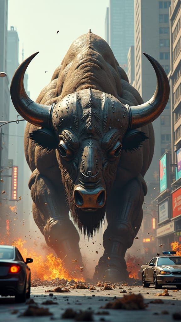 Mechanized Bison Rampages Through Metropolis