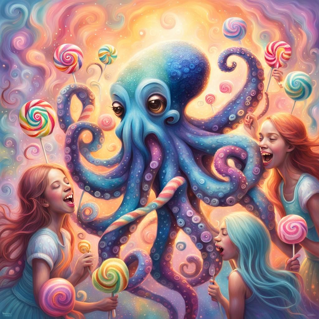 Vibrant Sock Octopus Serenade in Whimsical Fantasy Scene