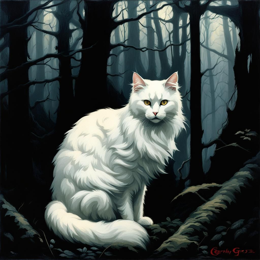 White Cat in Dark Forest, Horror Style