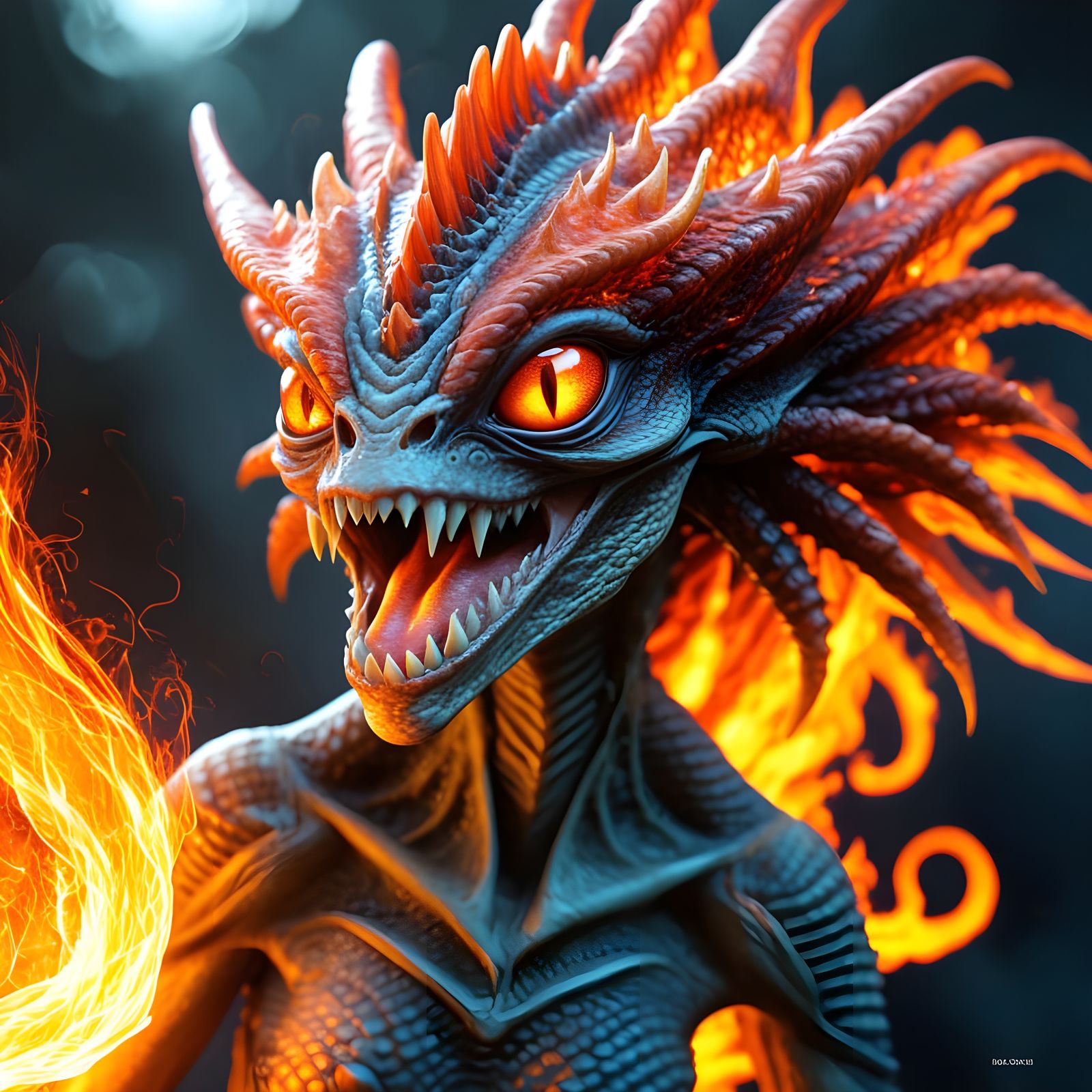 Fiery Alien Goddess with Billowing Locks