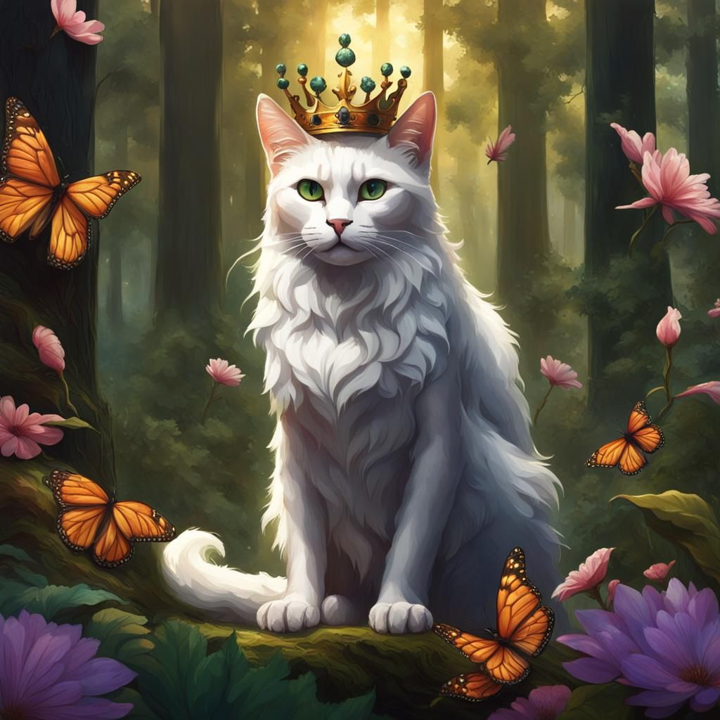 Majestic Cat Monarch Ruling Mystical Forest