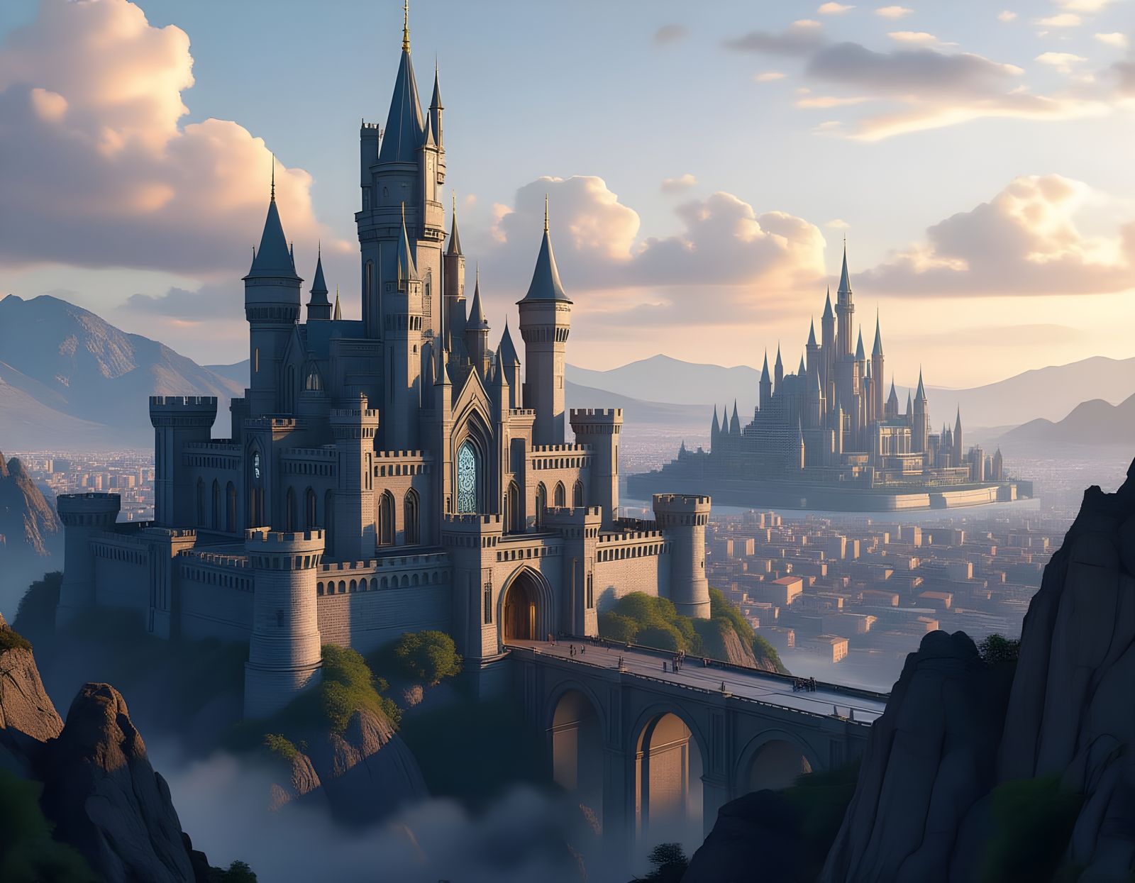 Futuristic Medieval Castle Overlooking Sprawling City