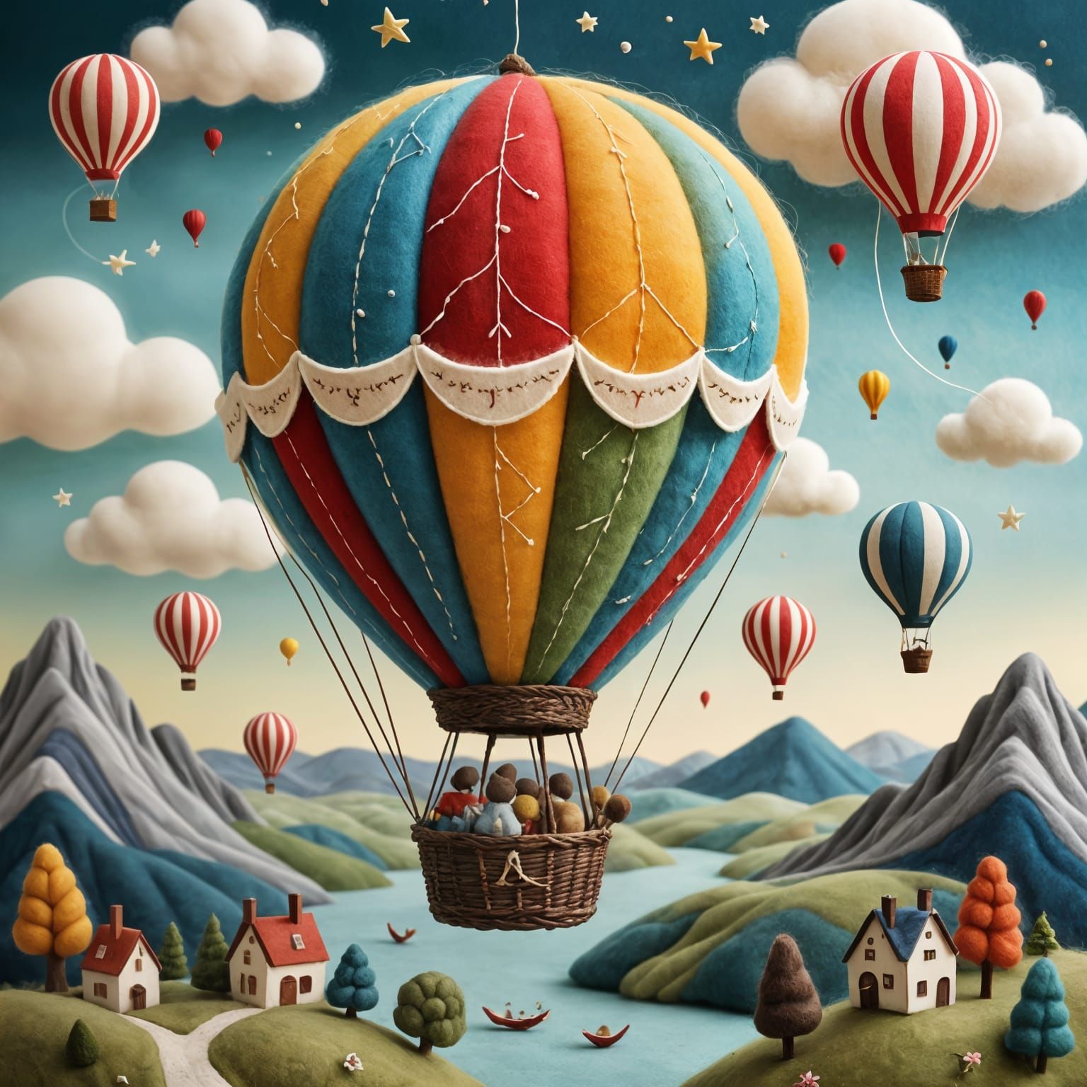 Charming Needlefelt Hot Air Balloon Illustration