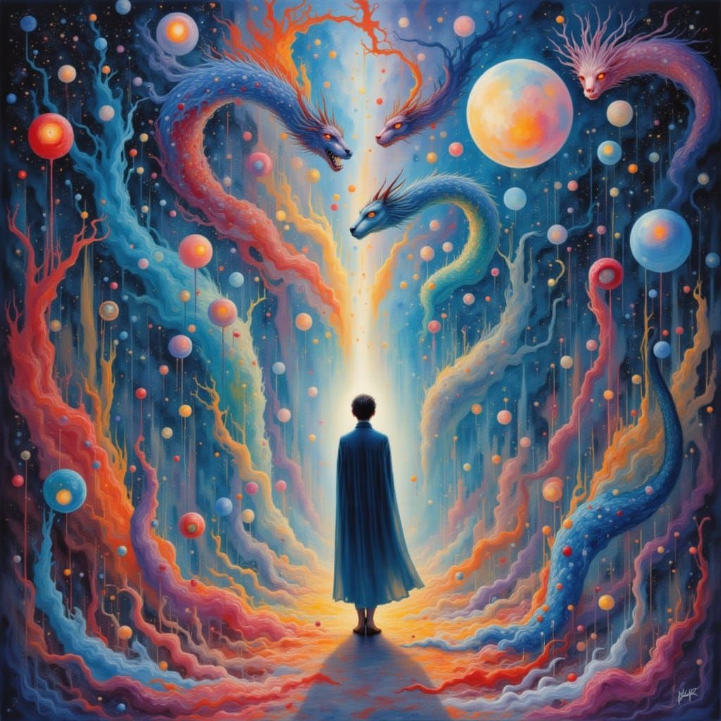 Surreal Prince Fights Dragon in Dreamscape